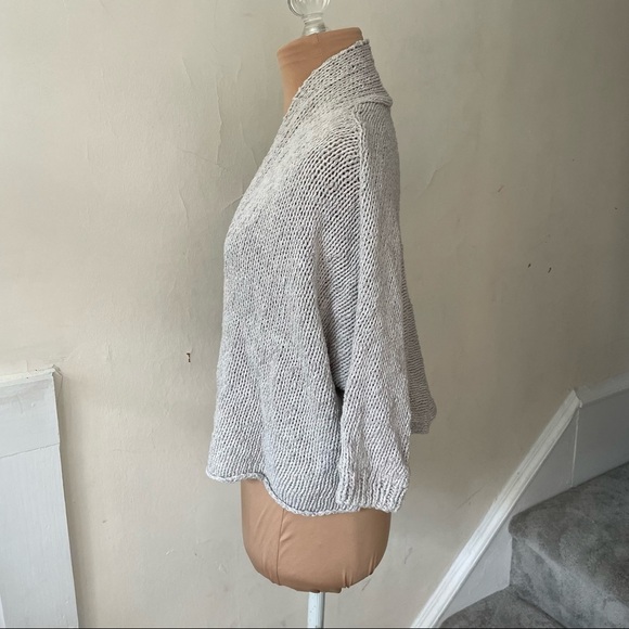 Eileen Fisher Light Gray Cotton Linen Knit Short Sleeve Open Cardigan Sweater PL - Picture 2 of 8